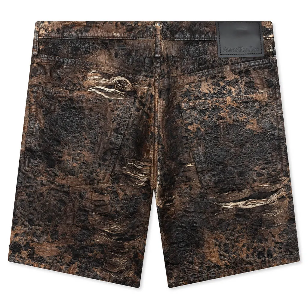 Loose Fit Denim Monogram Shorts Fn-Mn-Shor000260 - Brown