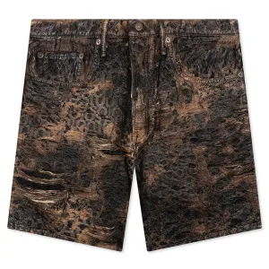 Loose Fit Denim Monogram Shorts Fn-Mn-Shor000260 - Brown