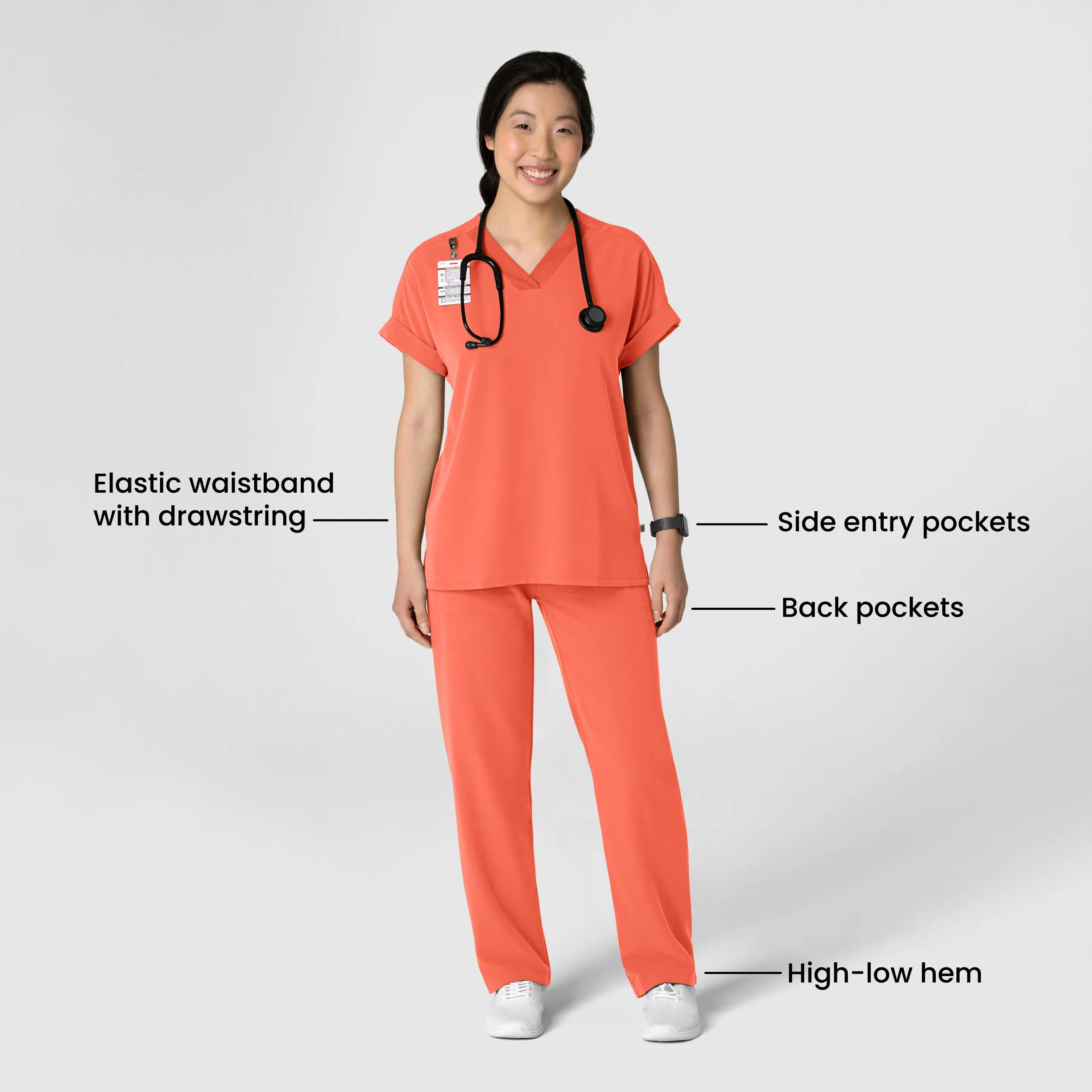 Nova Women's Stovepipe High-Low Hem Scrub Pant - Sugar Coral