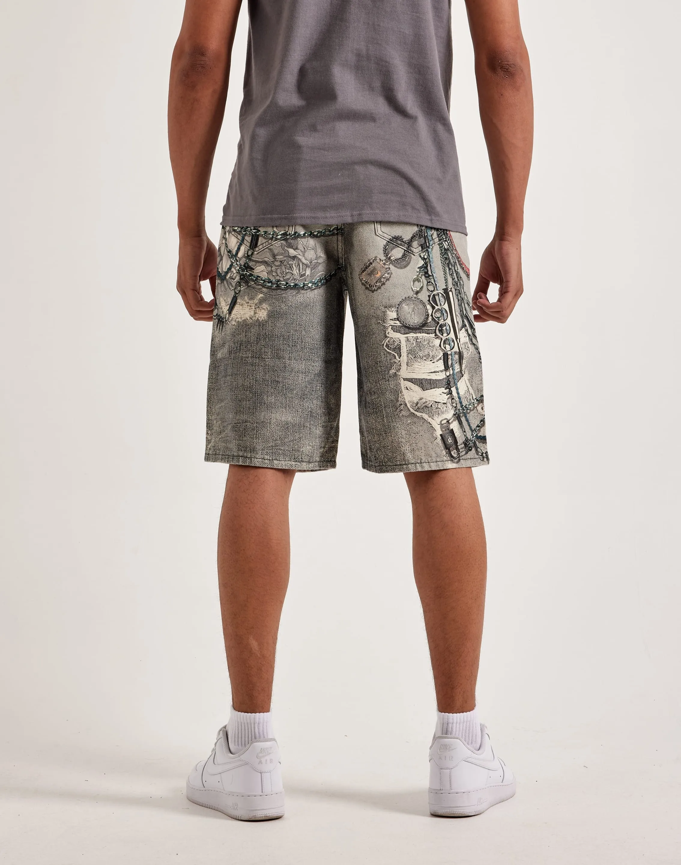 Preme Printed Chain Denim Shorts