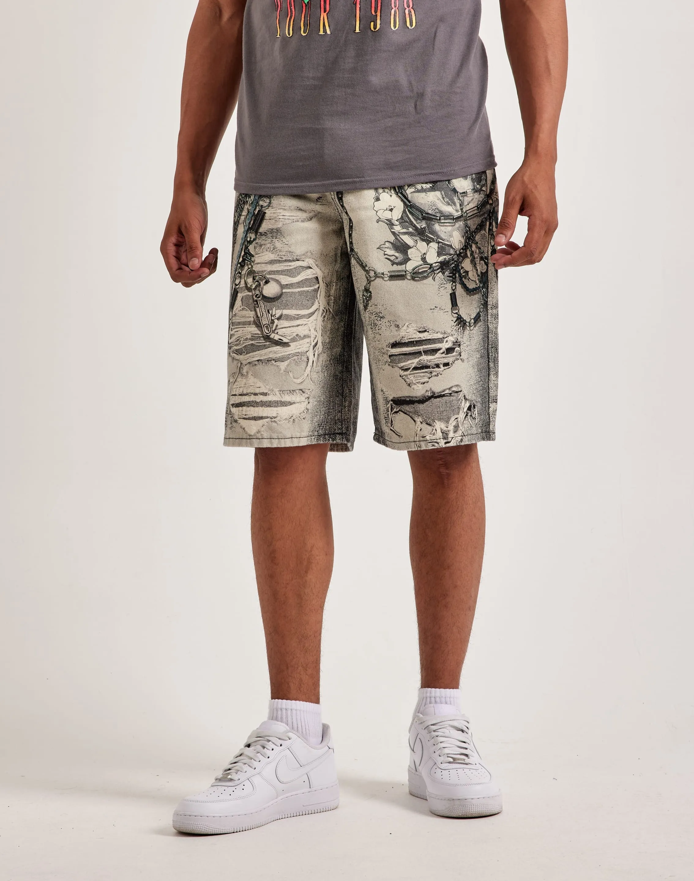 Preme Printed Chain Denim Shorts