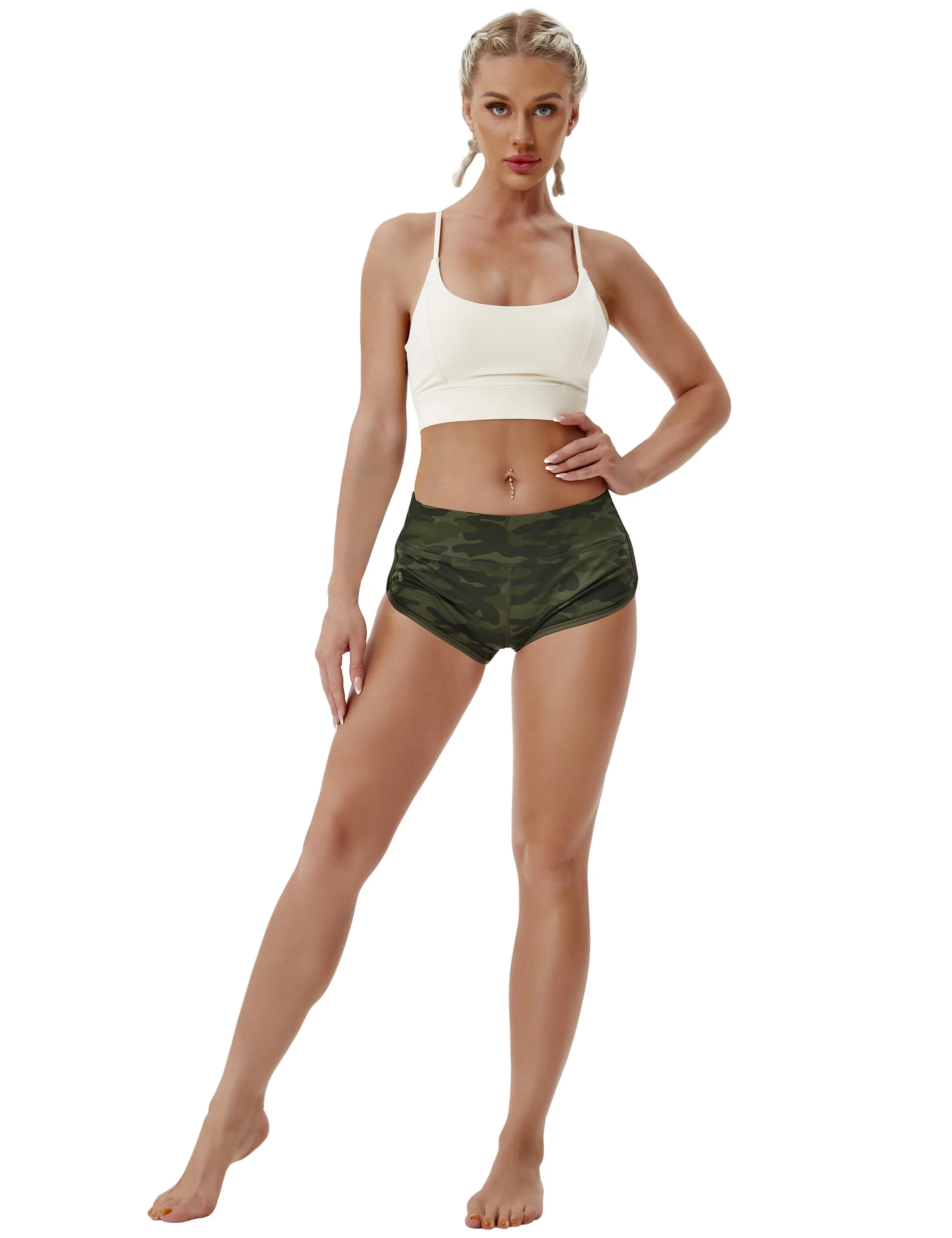 Printed Booty Gym Shorts green camo_Gym