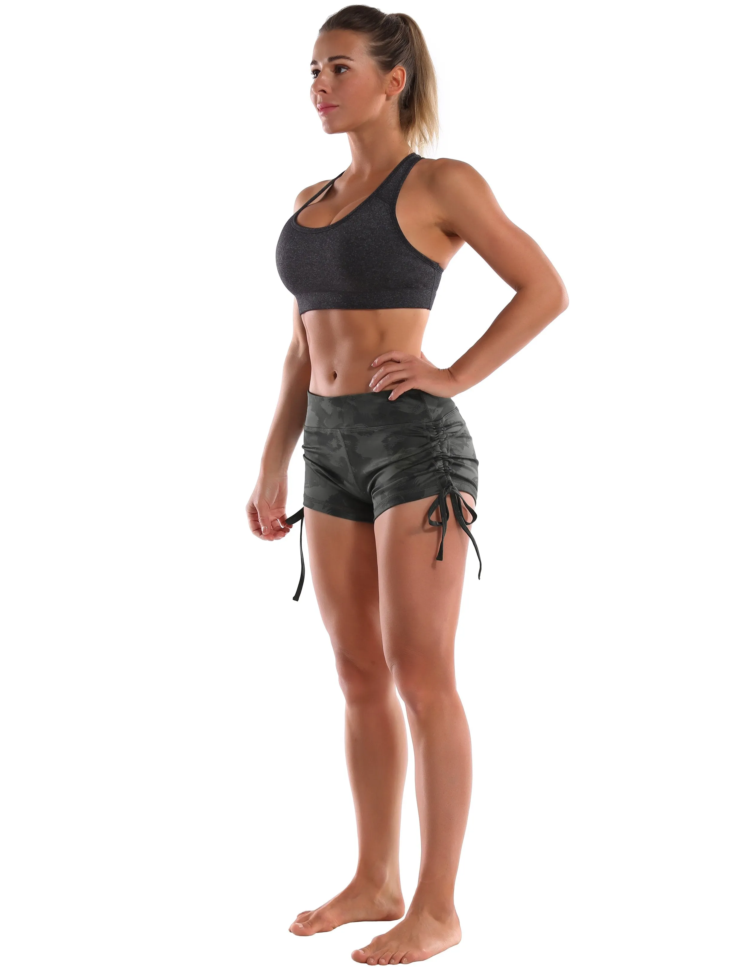 Printed Side Drawstring Hot Shorts dimgray brushcamo ins_yoga