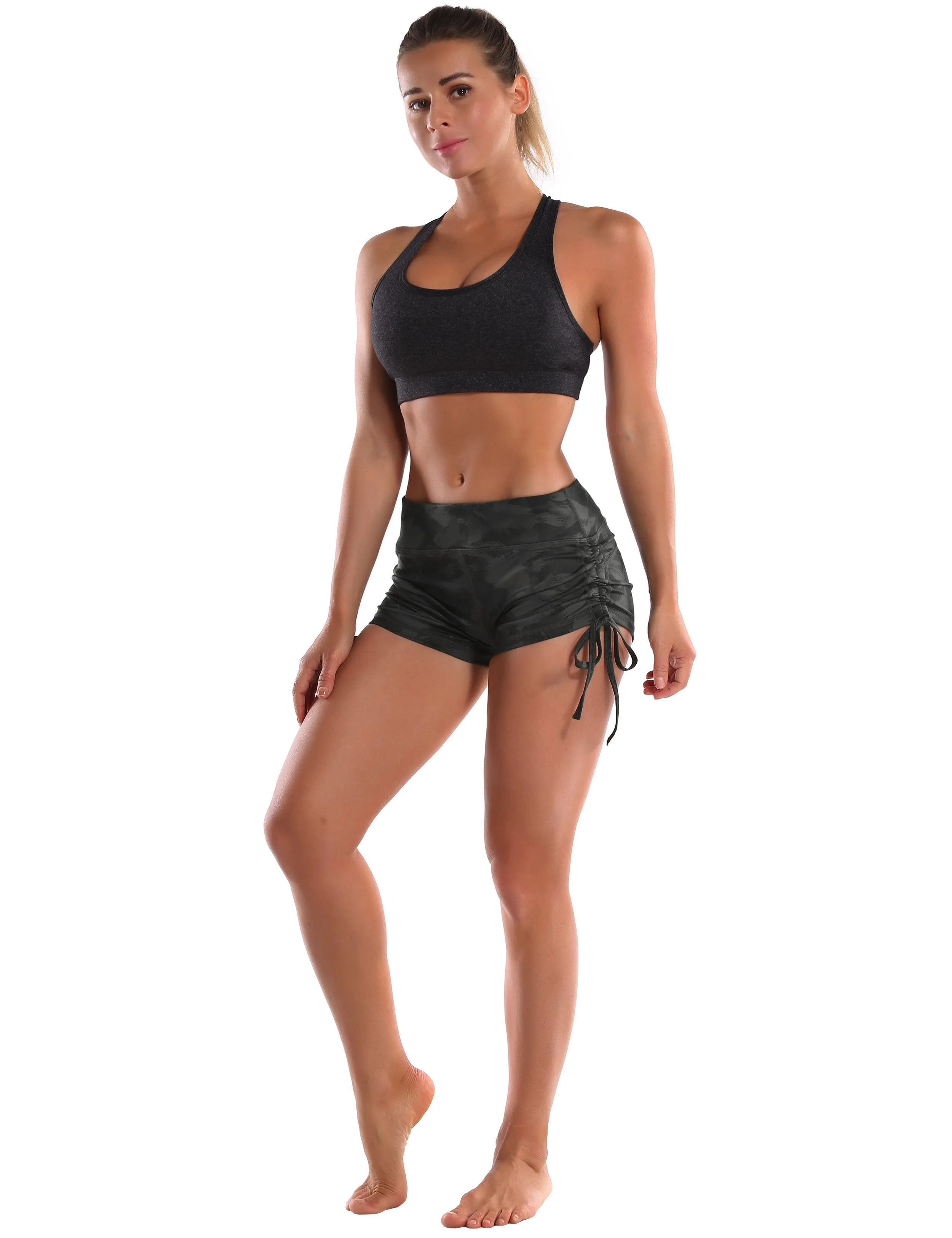 Printed Side Drawstring Hot Shorts dimgray brushcamo ins_yoga