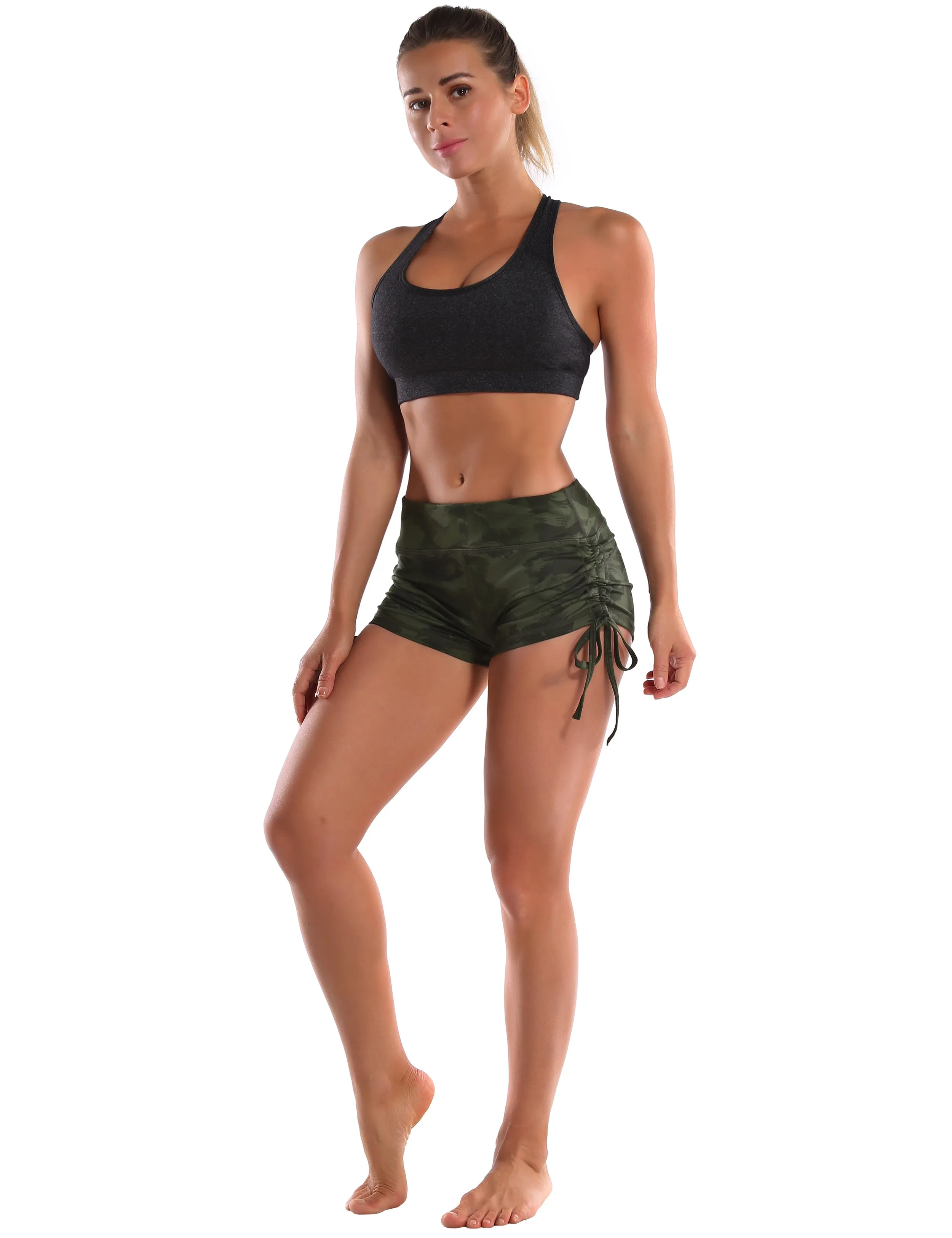 Printed Side Drawstring Hot Shorts green brushcamo_Biking