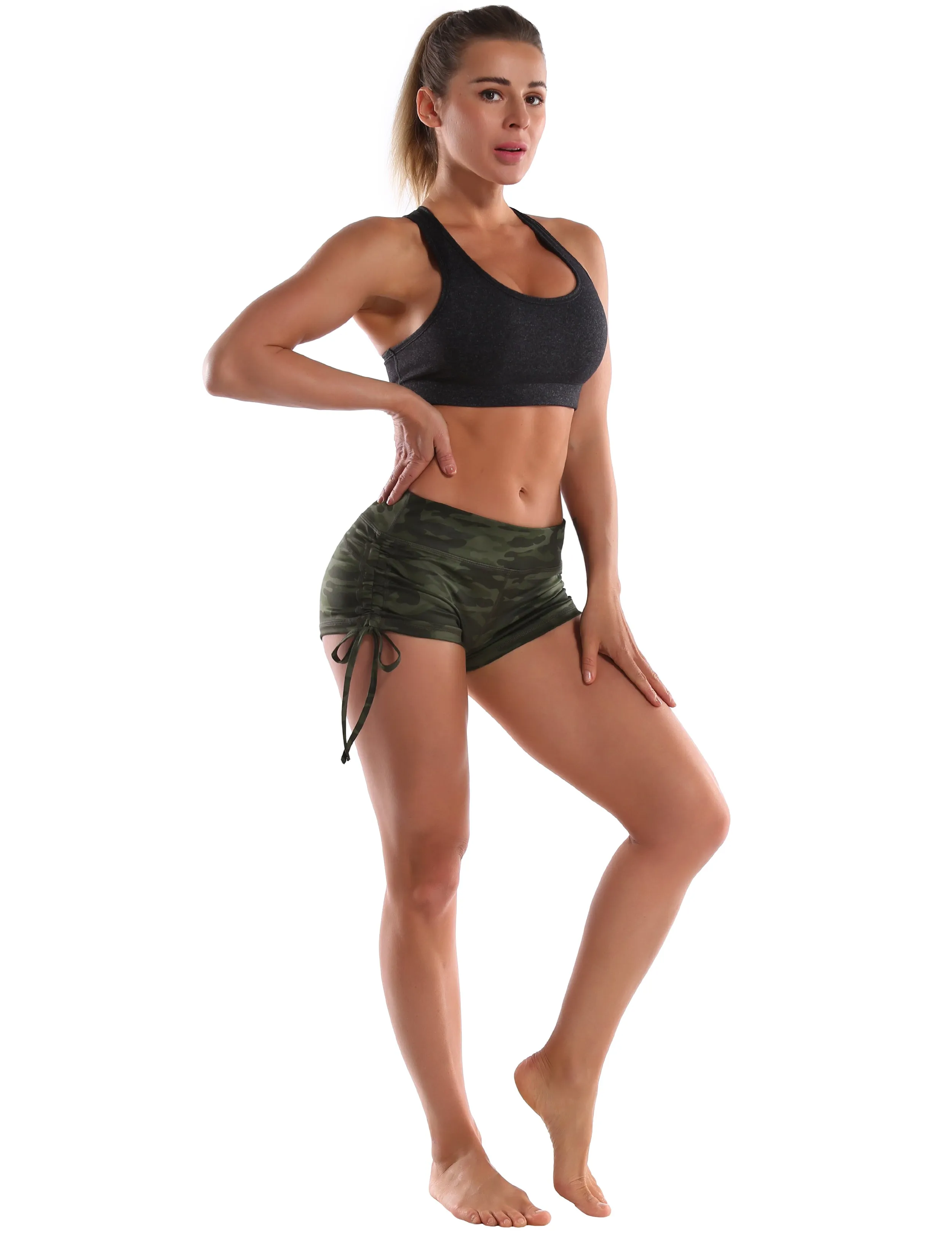 Printed Side Drawstring Hot Shorts green camo_Plus Size