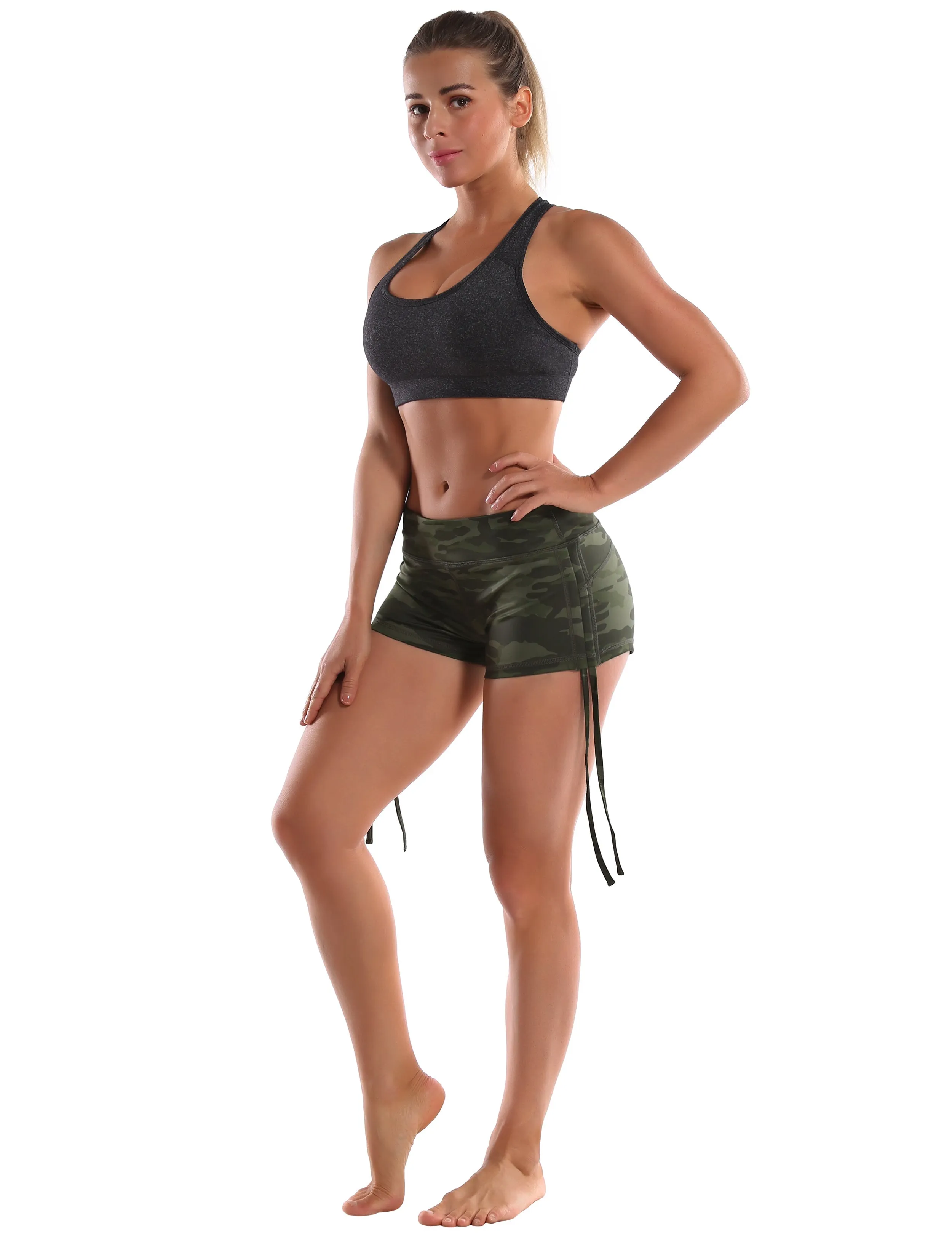 Printed Side Drawstring Hot Shorts green camo_Plus Size