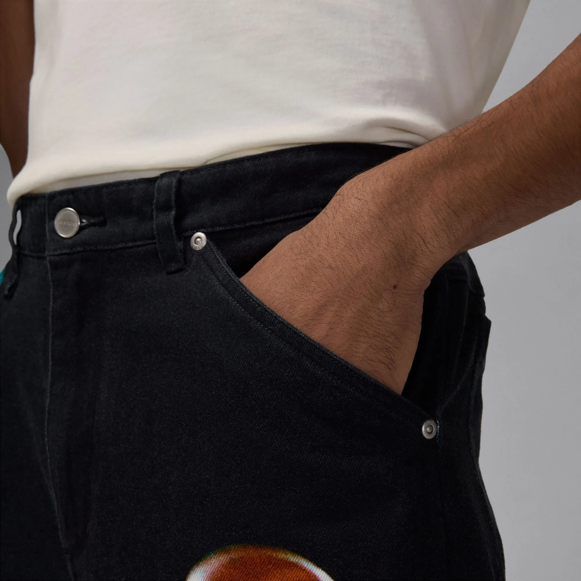 PRINTED TWILL PANTS BLACK