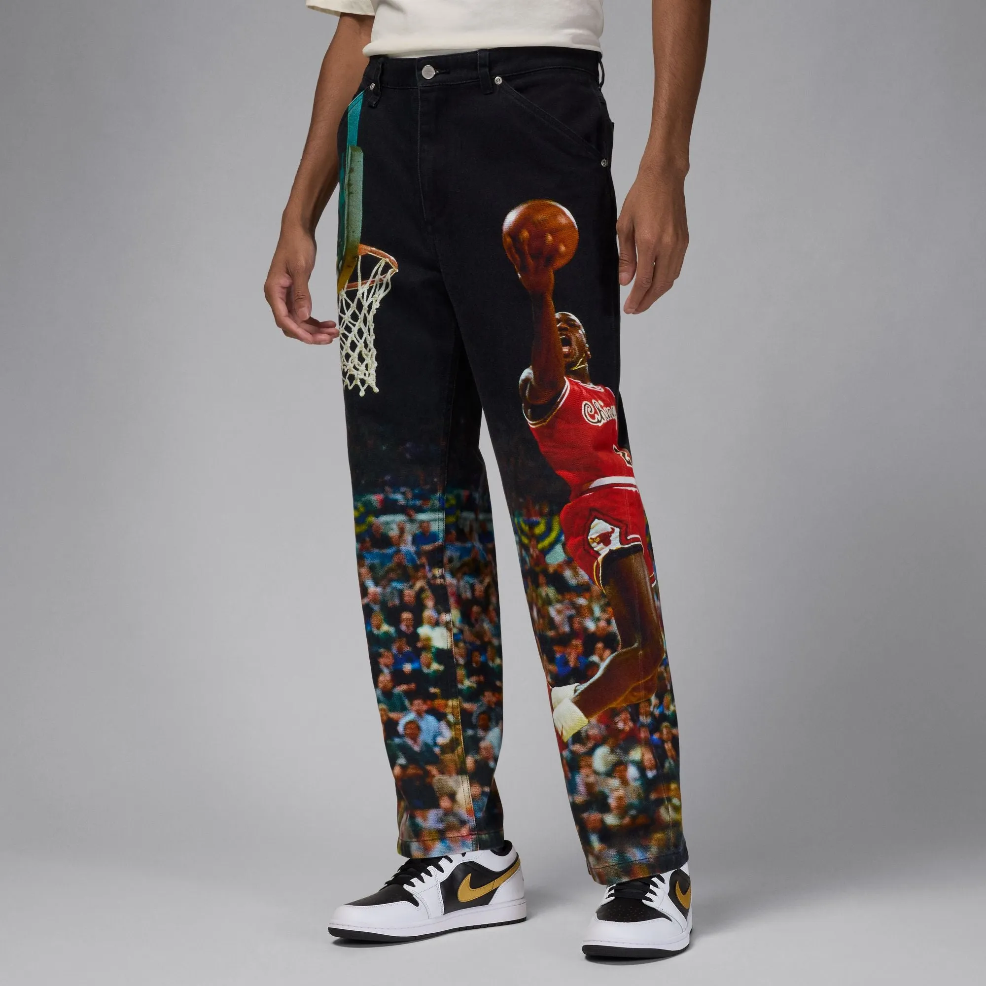 PRINTED TWILL PANTS BLACK