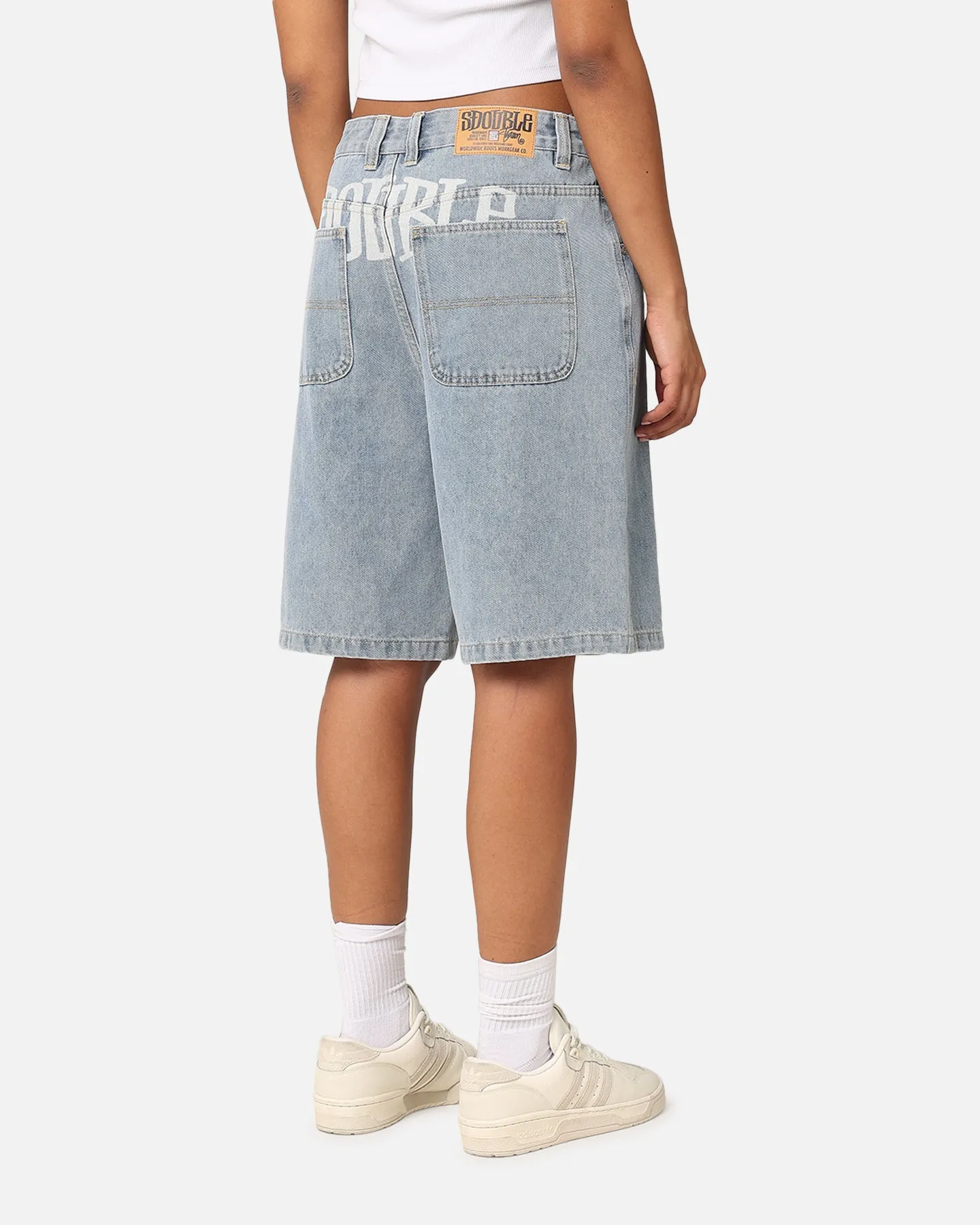 S Double Print Denim Standard Shorts Light Blue