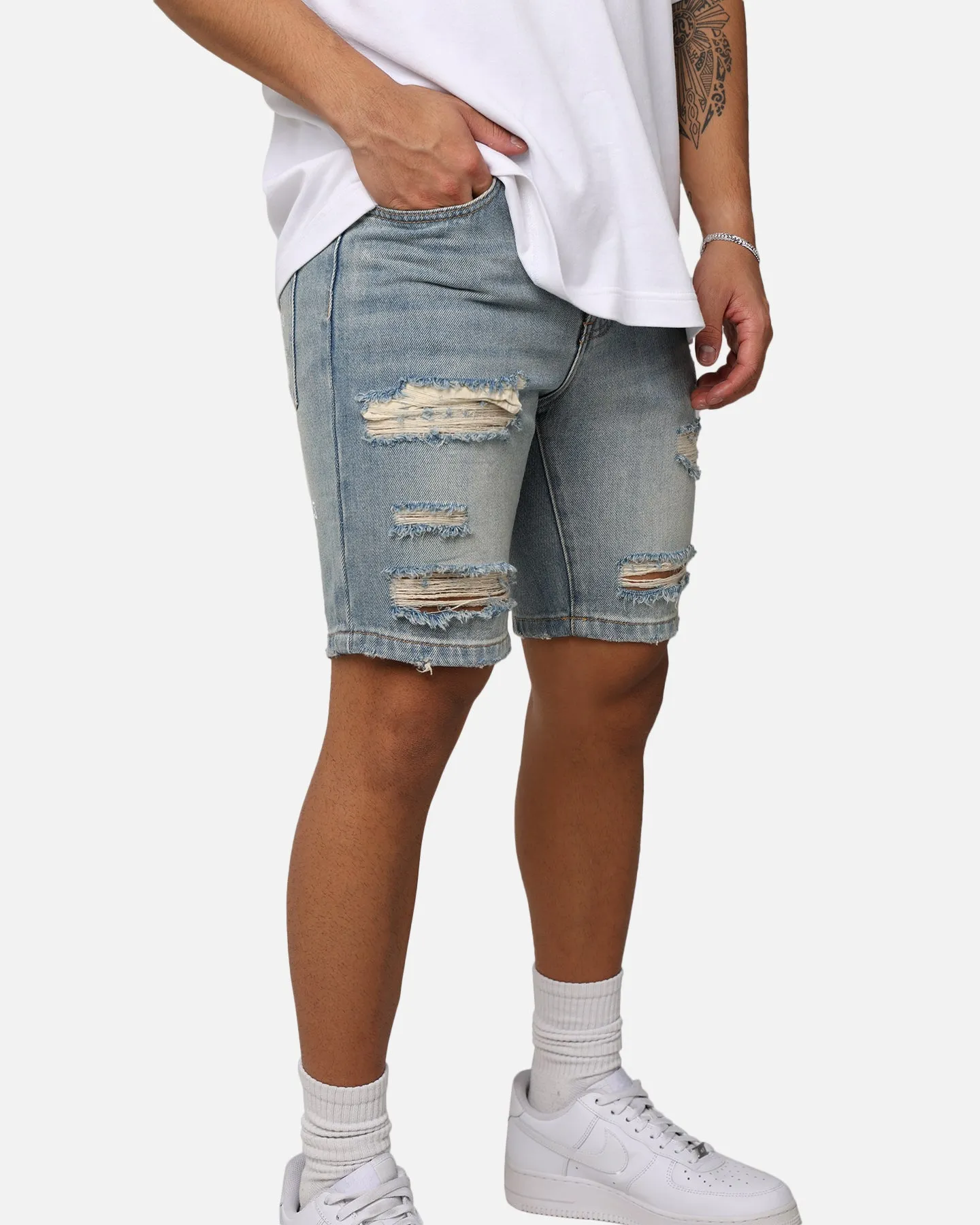Saint Morta Destroyer Distressed Shorts Vintage Blue