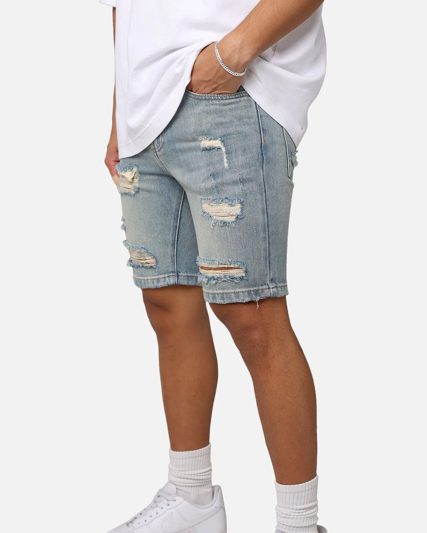 Saint Morta Destroyer Distressed Shorts Vintage Blue