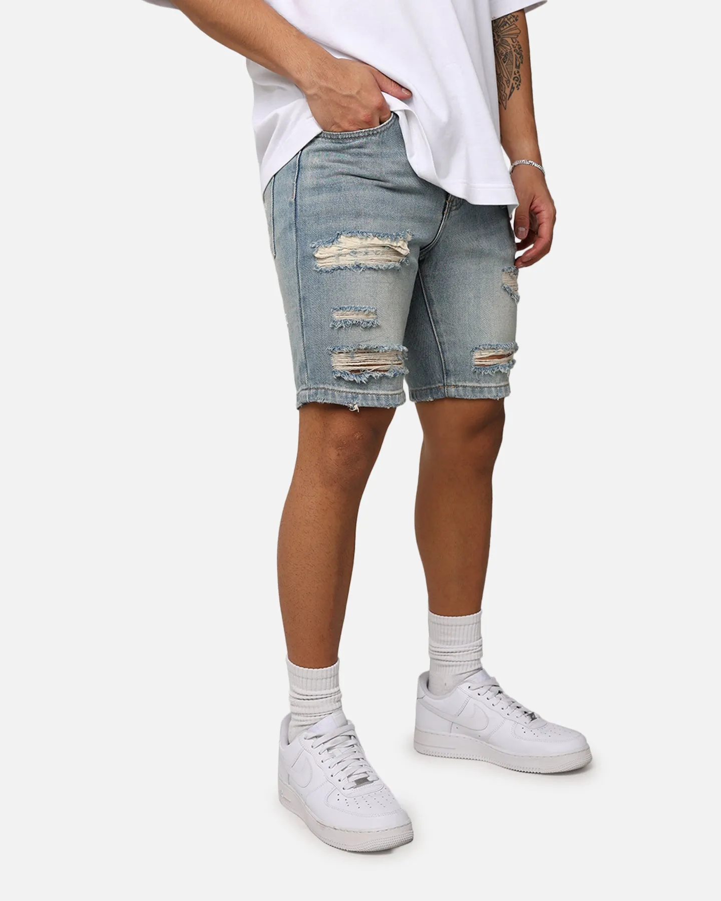 Saint Morta Destroyer Distressed Shorts Vintage Blue