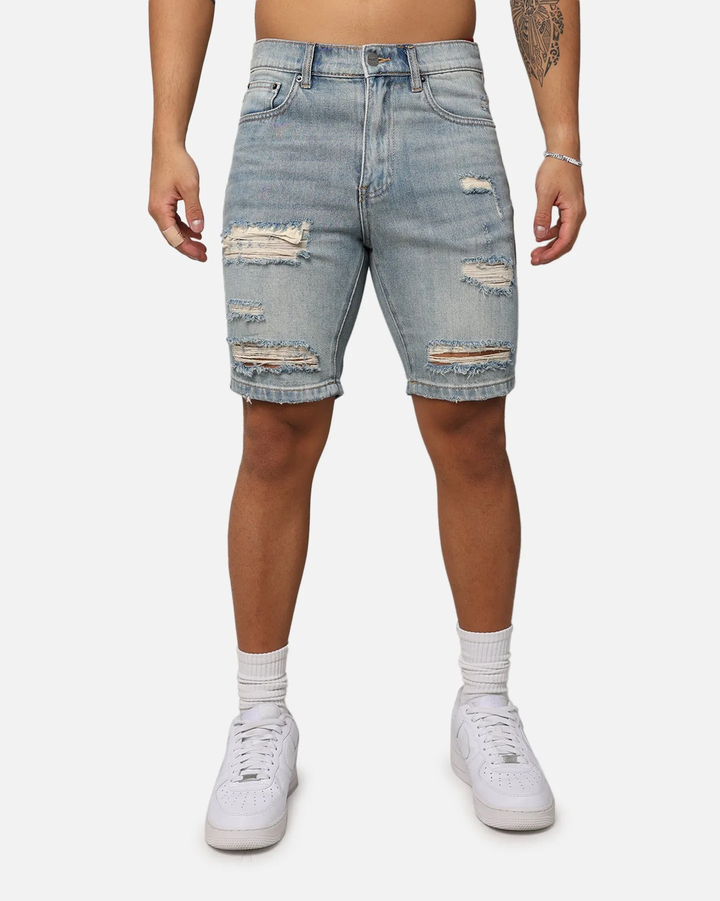 Saint Morta Destroyer Distressed Shorts Vintage Blue