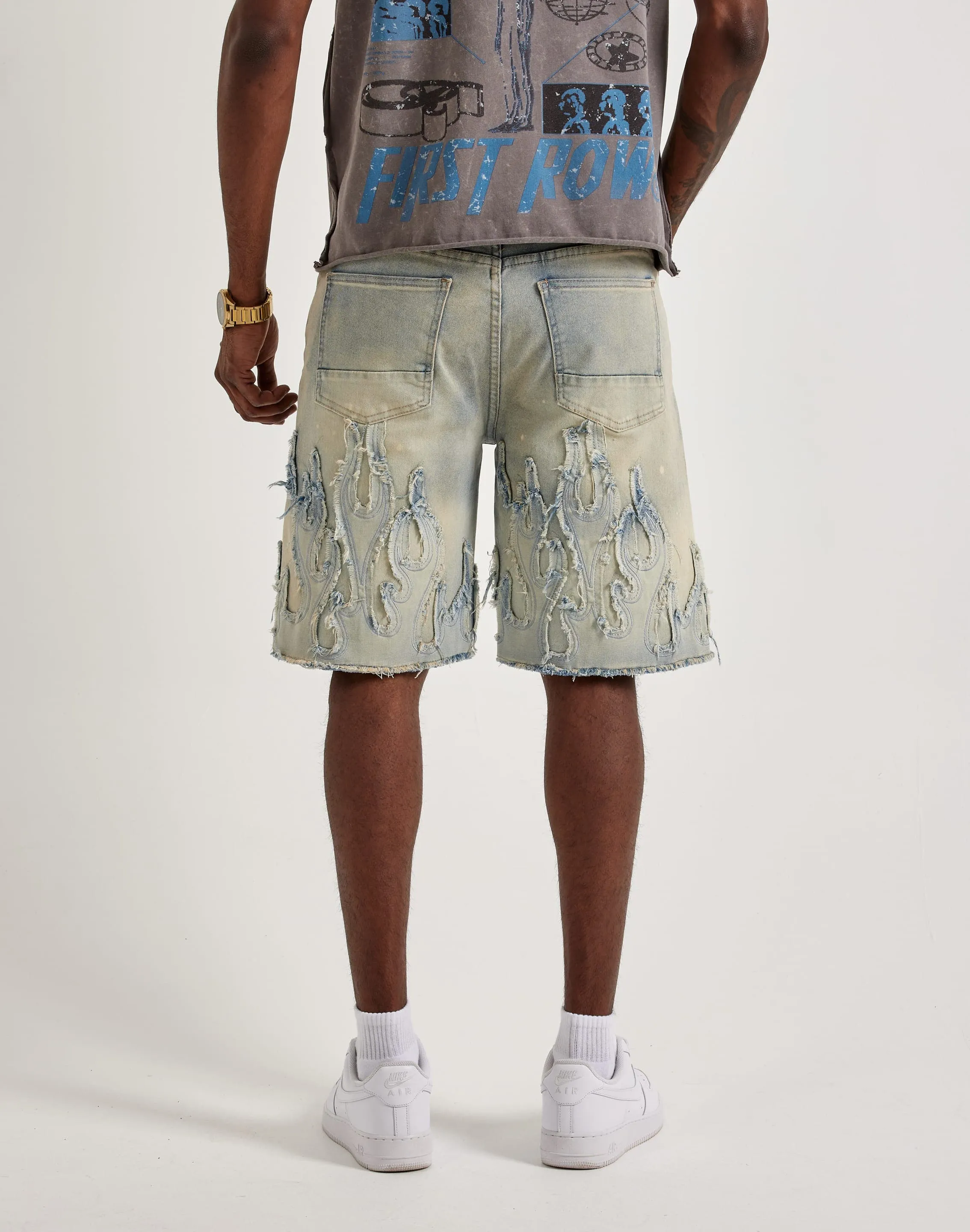 Smoke Rise Flame Applique Shorts