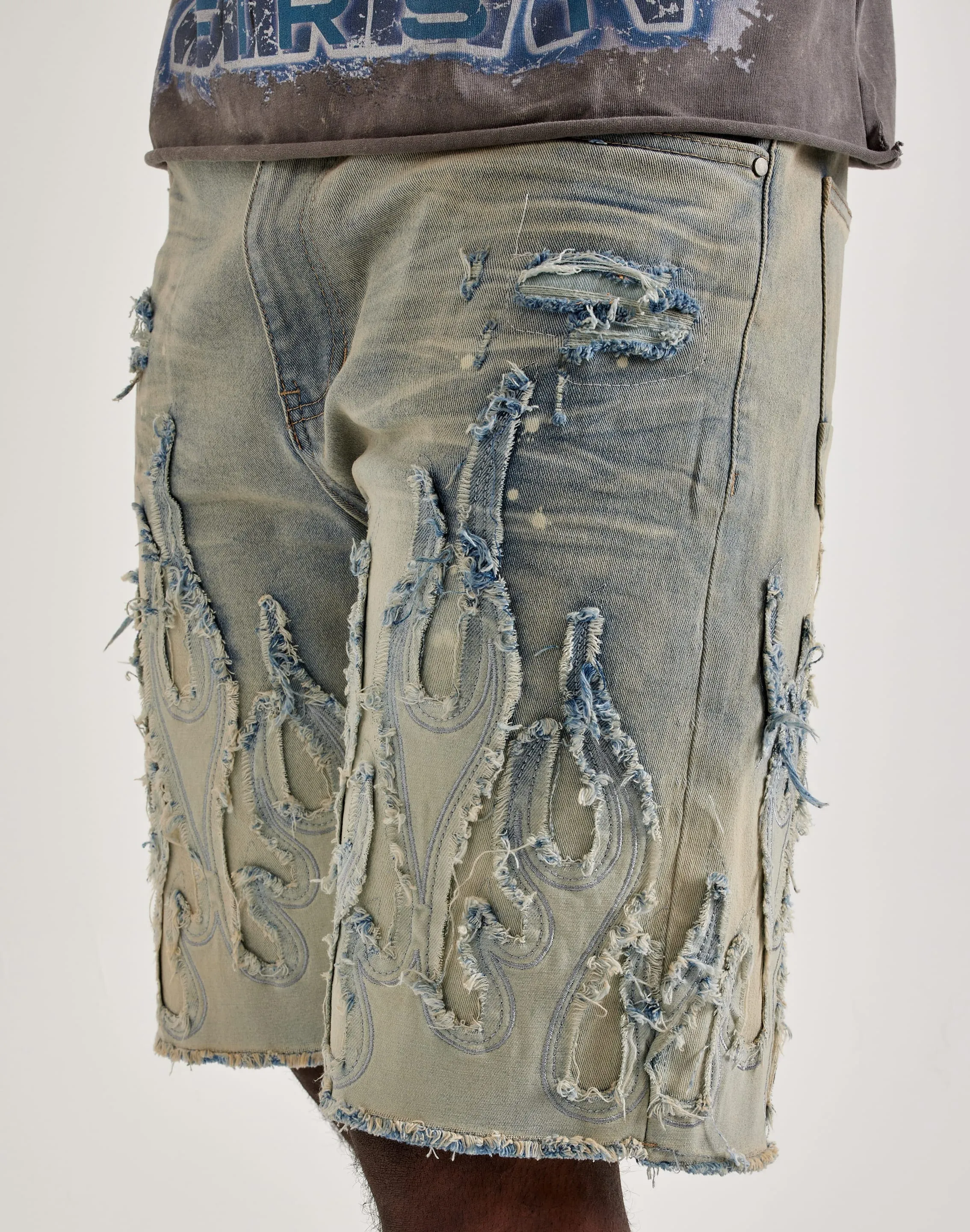 Smoke Rise Flame Applique Shorts