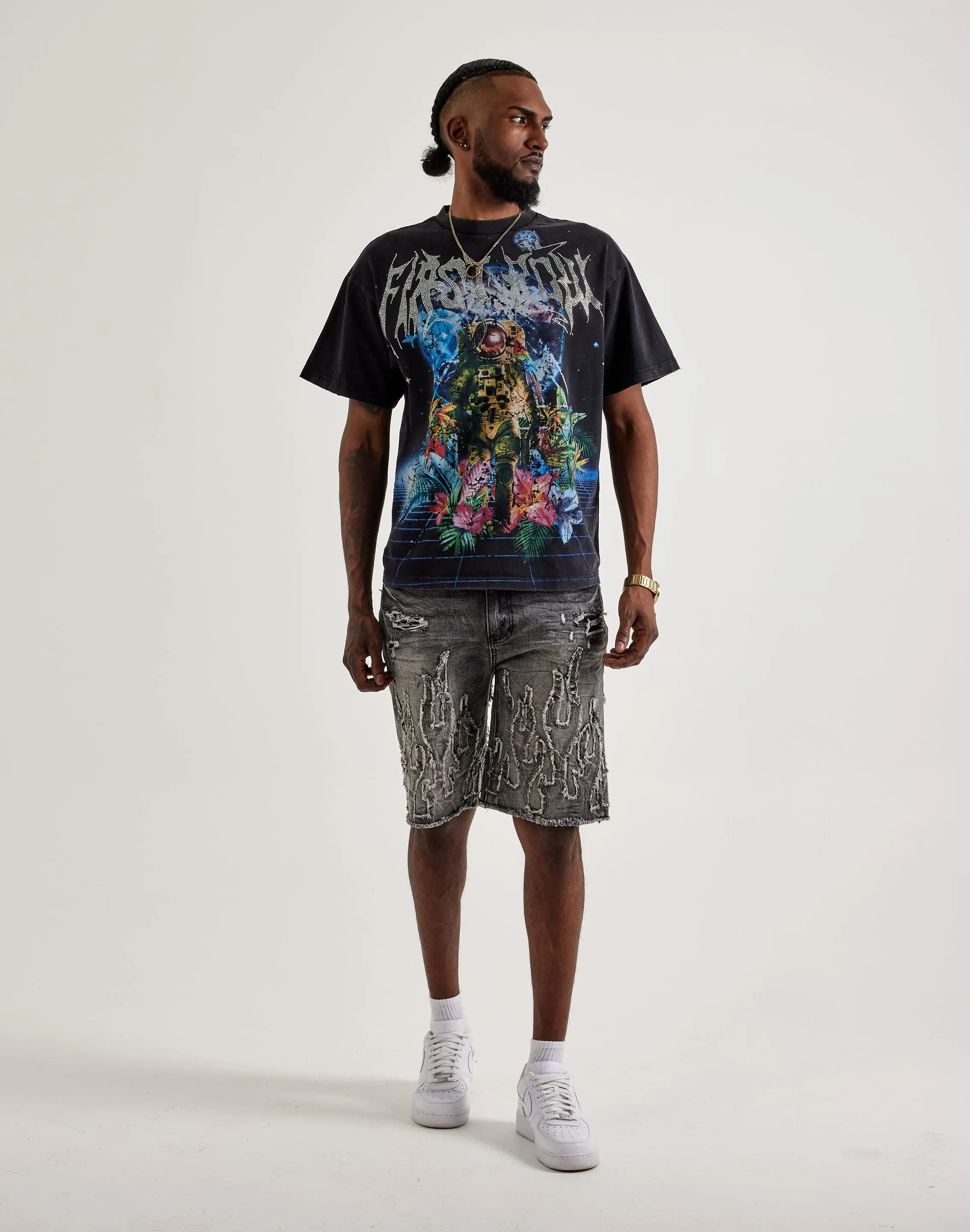 Smoke Rise Flame Applique Shorts