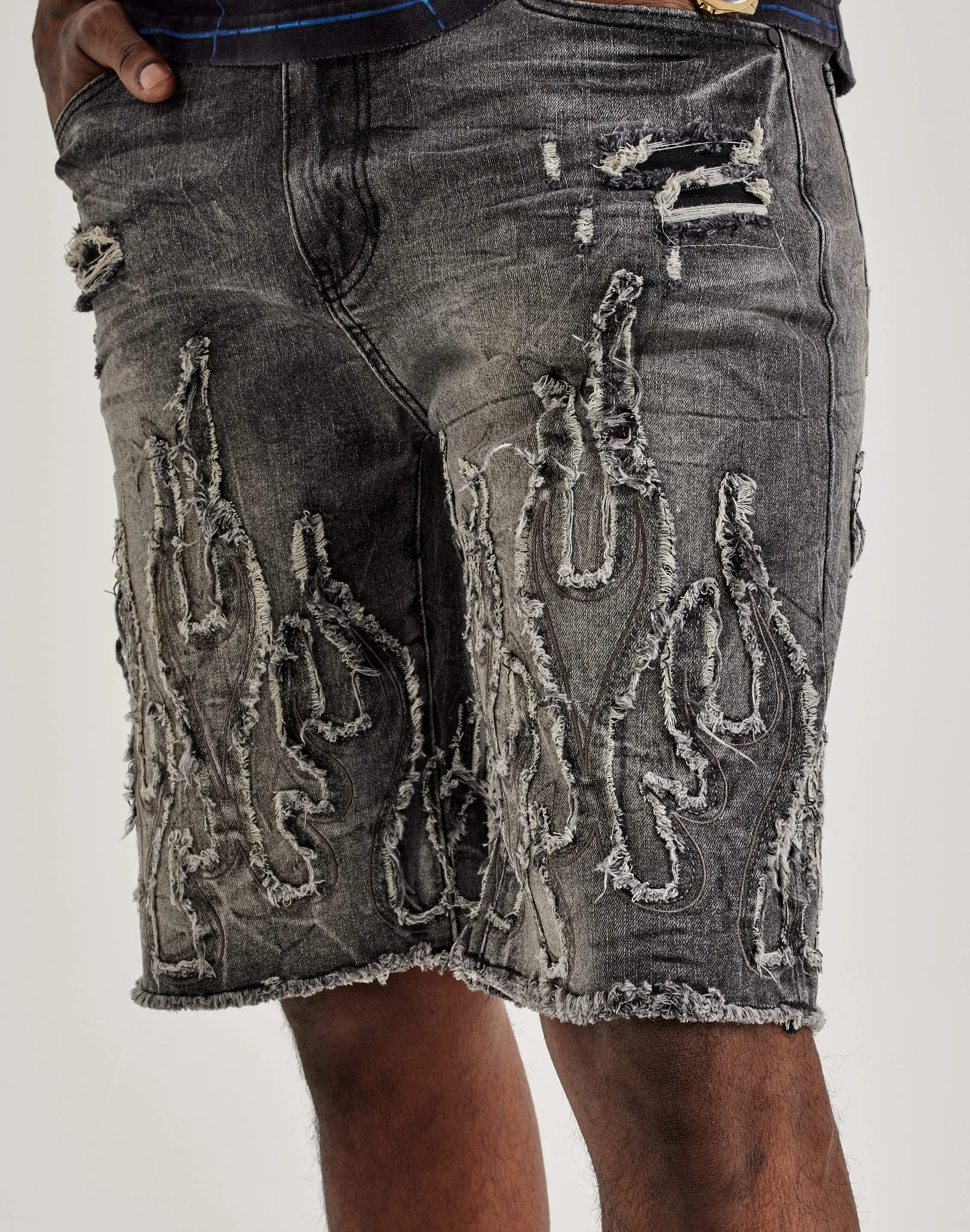 Smoke Rise Flame Applique Shorts