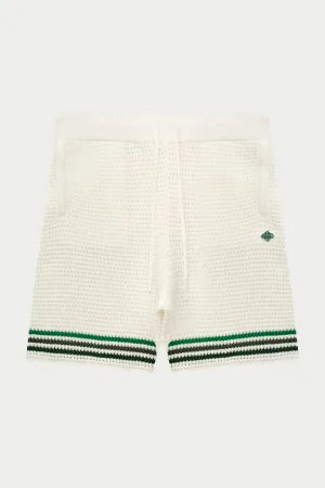 STRIPE CROCHET KNIT SHORTS - WHITE