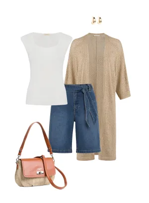 Tunic Cardigan & Sash Denim Shorts