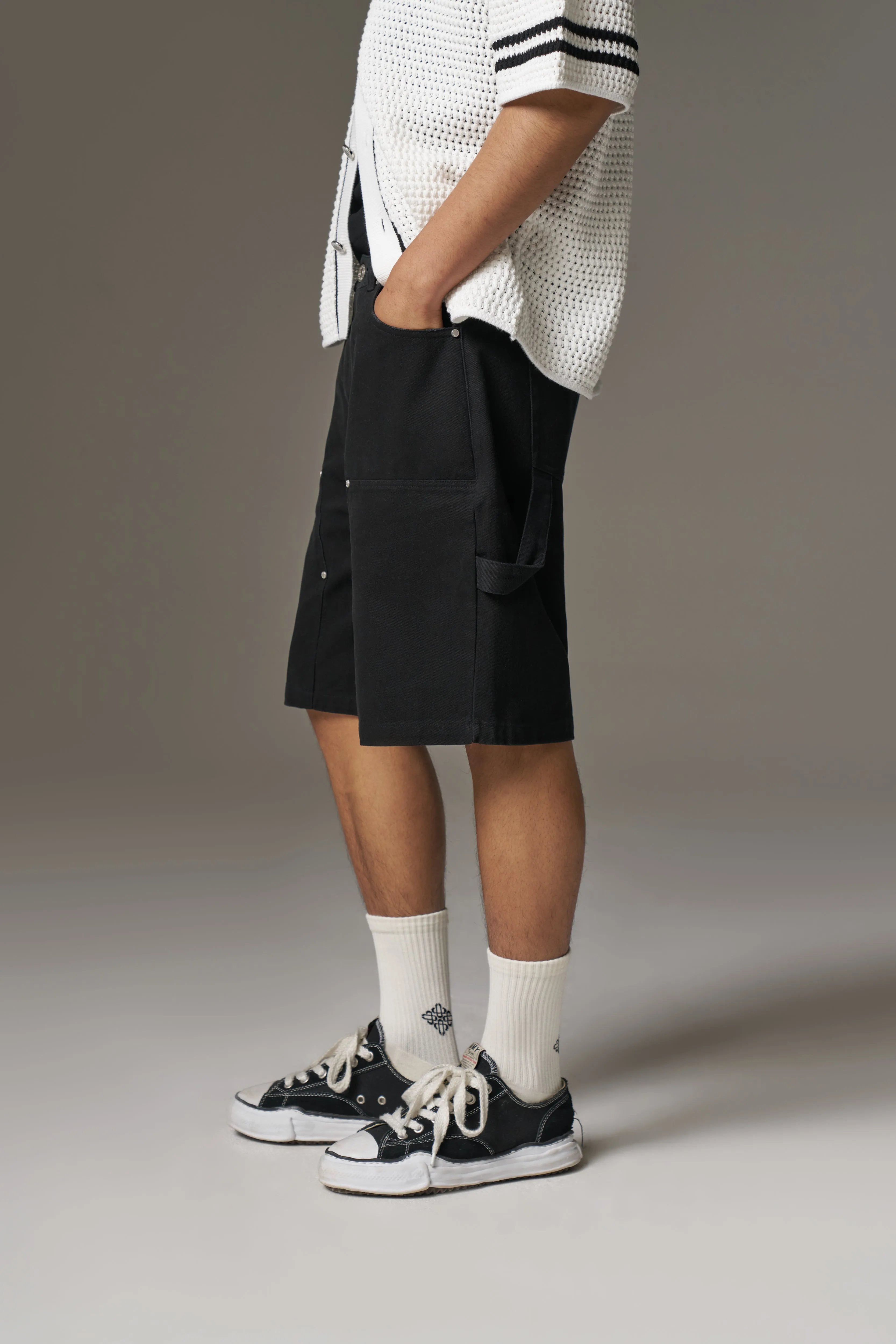 TWILL CARPENTER SHORTS - BLACK