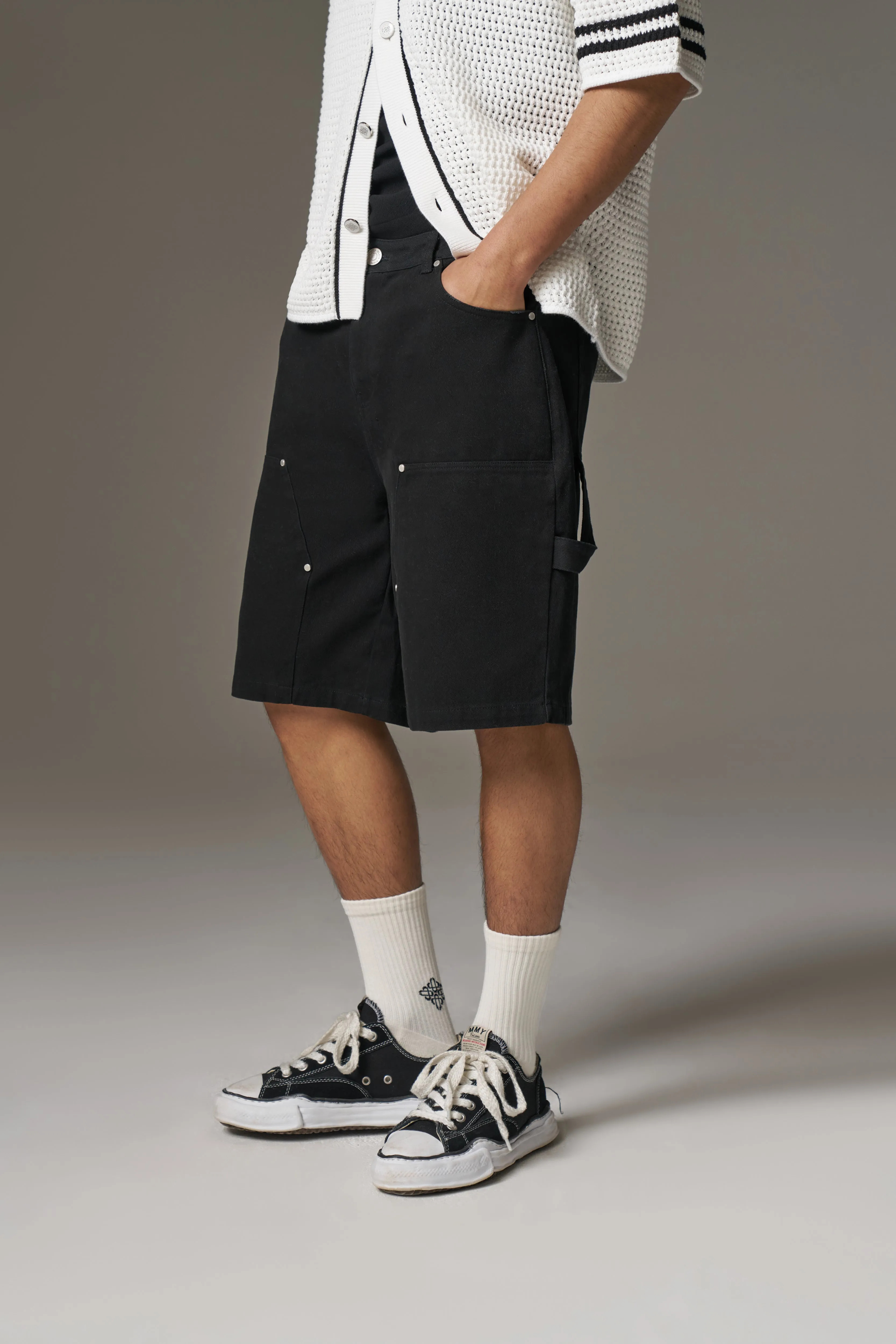 TWILL CARPENTER SHORTS - BLACK