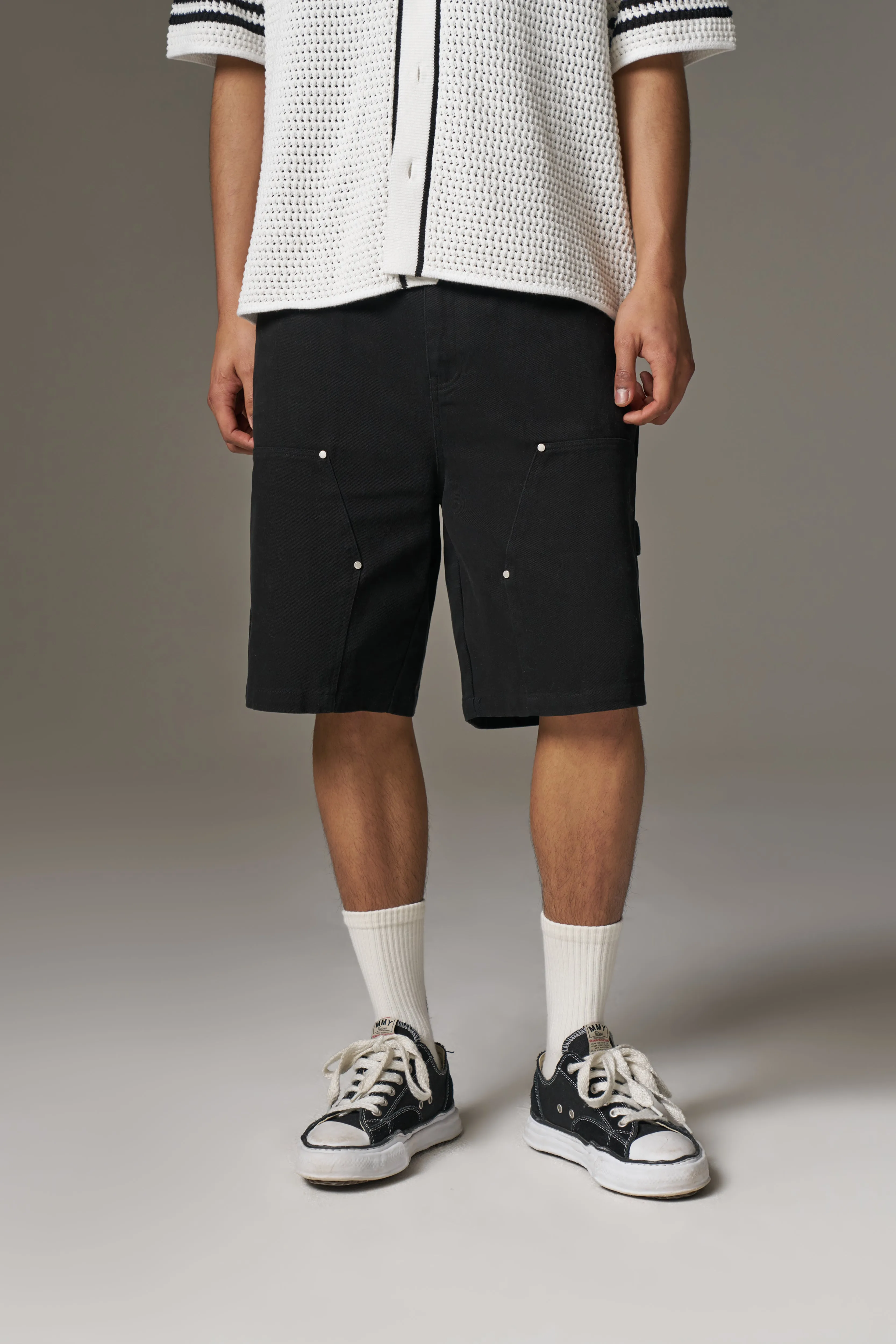 TWILL CARPENTER SHORTS - BLACK