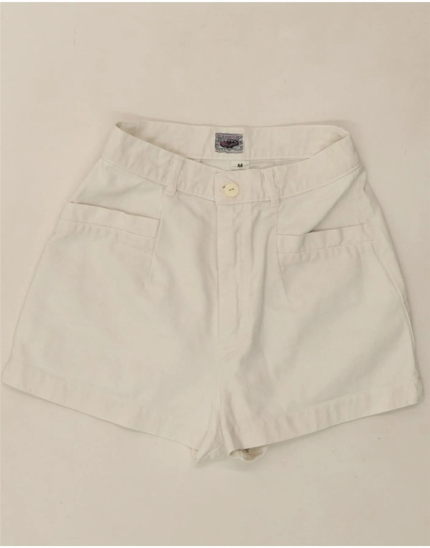 VINTAGE Womens High Waist Denim Shorts Medium W26 White
