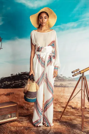 White Georgette Pants with Belt