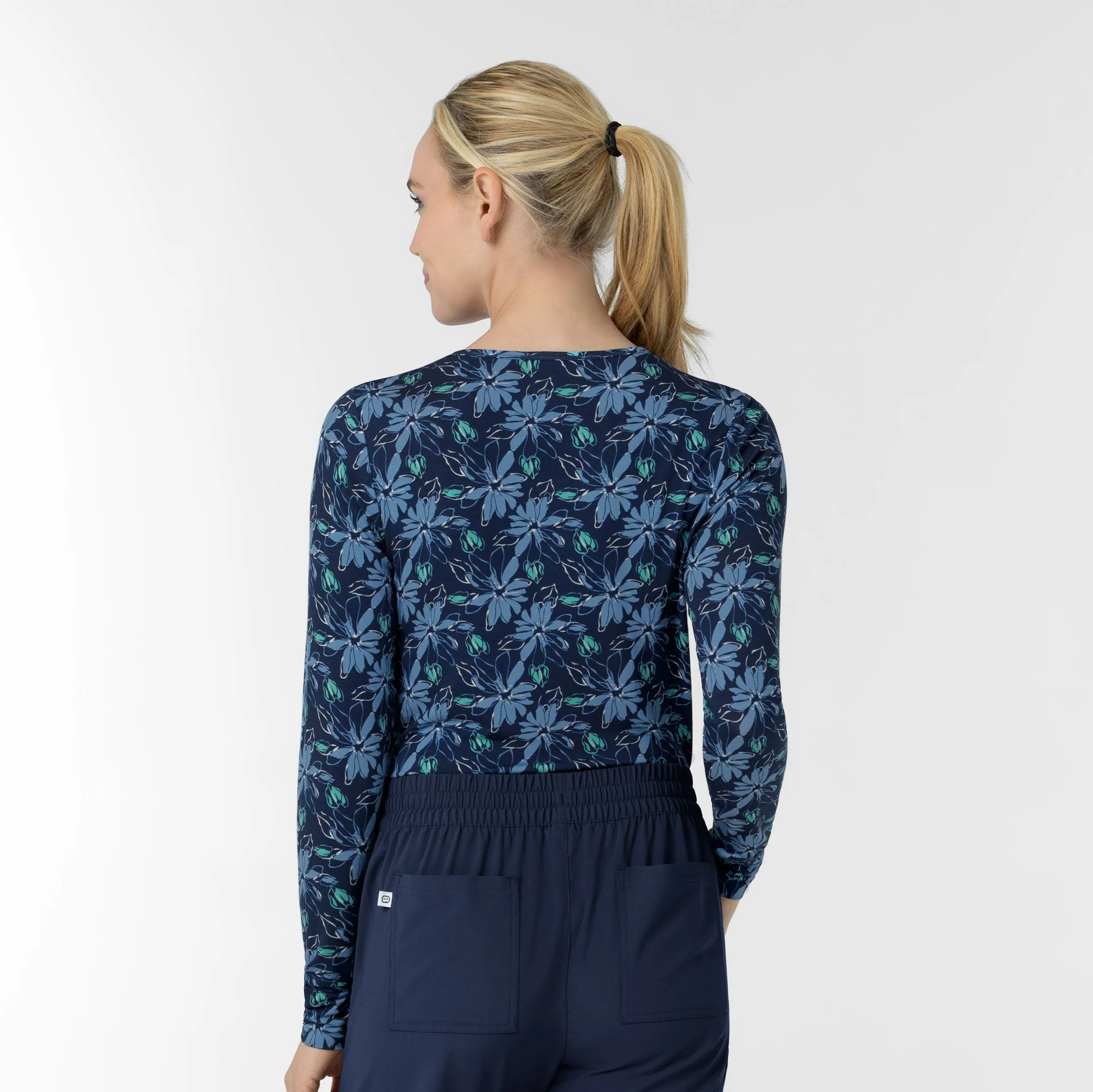Women's All-over Print Silky Tee - Beachy Blooms Navy