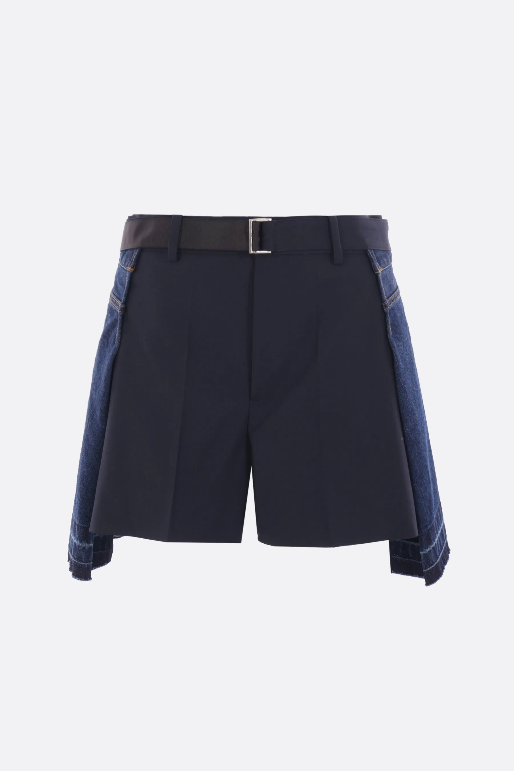 wool blend and denim shorts with belt