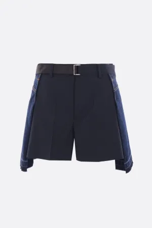 wool blend and denim shorts with belt
